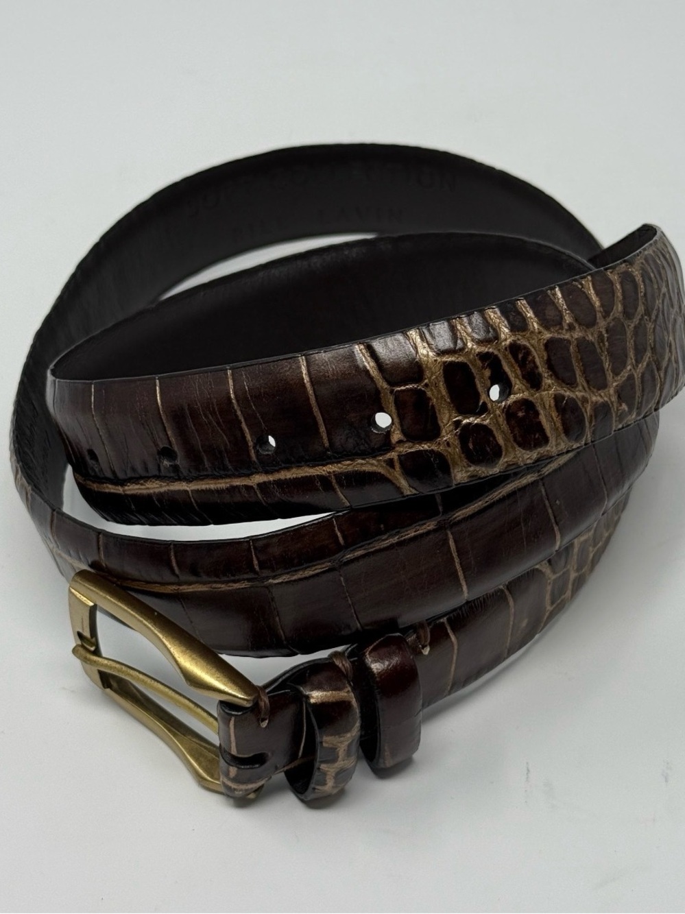 LAB Brown Croc Embossed Leather Belt Brass Buckle Made in Italy 🇮🇹  size 40/100